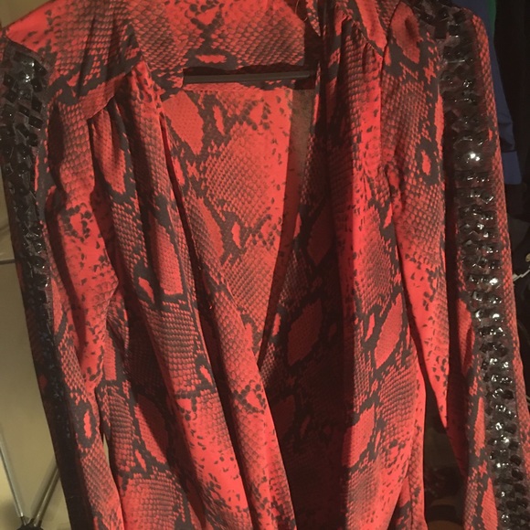 Red and black snake print blouse with sequins detail - Picture 2 of 4
